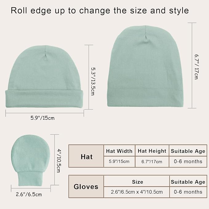 BQUBO Baby Hats and Mittens Infant Cotton Beanie Gloves No Scratch Set Newborn - Image 4