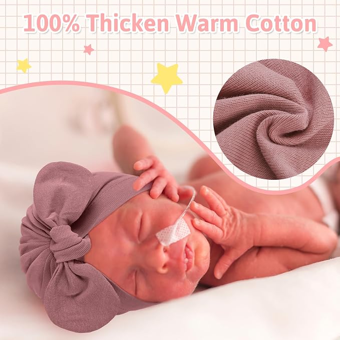 Suhine 8 Pcs Preemie Hats for Baby Girls Boys Cotton Premature Knot Hats - Image 5