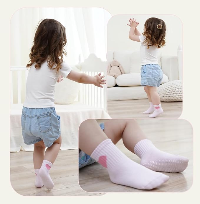 Toddler Grip Socks with Non-Slip Unisex Baby Stripe Crew Cotton Socks | Retro - Image 2
