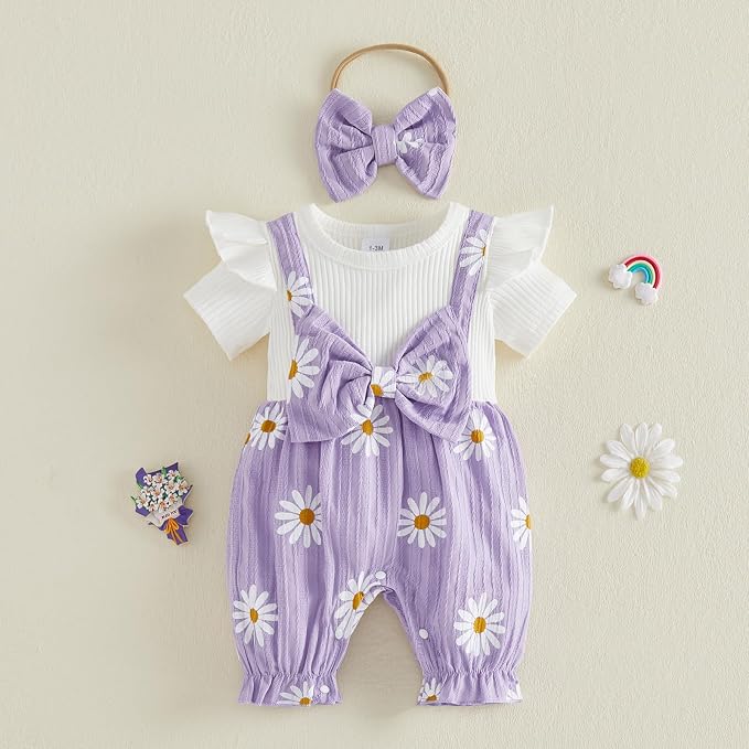 YINGISFITM Newborn Baby Girl Summer Clothes Short Sleeve Bubble Romper Bow - Image 5