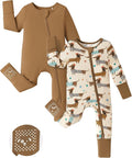 PATPAT Baby Footie Romper with Mittens for Boy and Girl, Anti-Slip & 2-Way Zipper, Long Sleeve, Viscose from Bamboo, Outfit