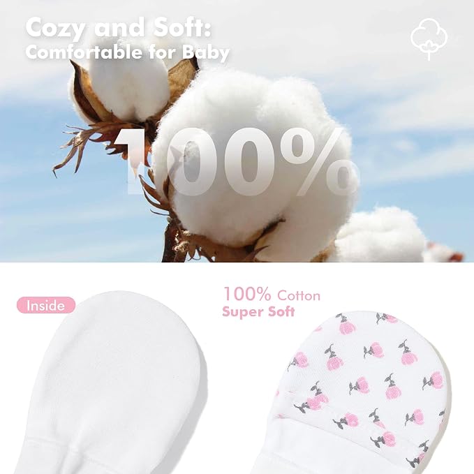 Baby Newborn No Scratch Mittens Stay On, 100% Cotton Adjustable 0-12M | Soft - Image 5