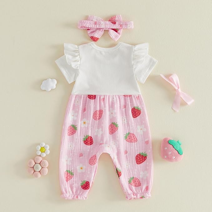 YINGISFITM Newborn Baby Girl Summer Clothes Short Sleeve Bubble Romper Bow - Image 6