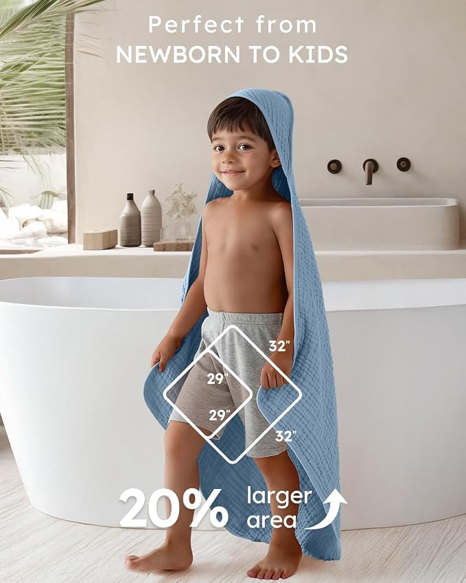 Yoofoss Hooded Baby Bath Towels 2 Pack 100% Muslin Organic Cotton - Image 4