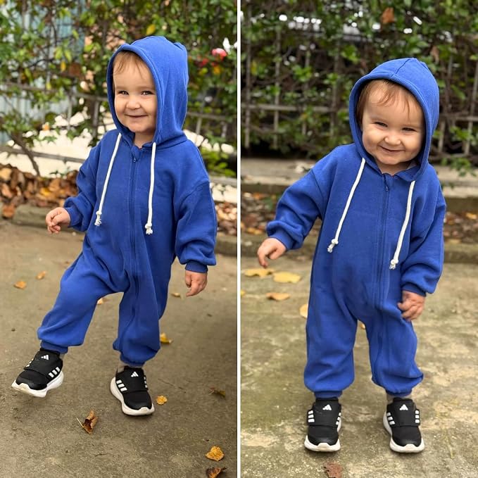 Unutiylo Unisex Baby Boys Girls Long Sleeve Infant Baby Zipper Hooded Jumpsuits - Image 2