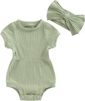 FOCUSNORM Baby Girl Summer Clothes Ribbed Short Sleeve Romper Solid Color by FOCUSNORM