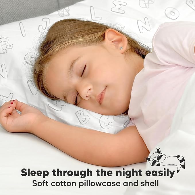 Toddler Pillow with Pillowcase - 13x18 My Little Dreamy Kids Travel Bed Pillows for Sleeping, Organic Cotton Small Pillowcase, Soft & Breathable, Machine Washable, Toddlers 2-5 Years Old (ABC Land)