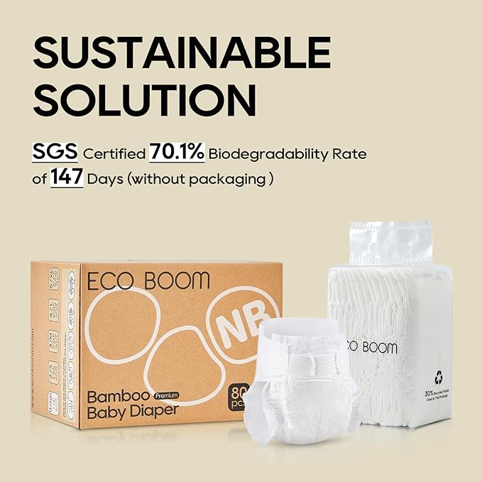 ECO BOOM Diapers, Viscose from Bamboo Diapers, Natural Soft Disposable Nappies for Infant, Size 2 Suitable for 6 to 16lb (Small - 102 Count)