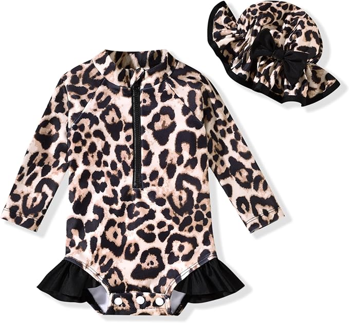 Aalizzwell Baby Girls Long Sleeve One Piece Swimsuit with Hat