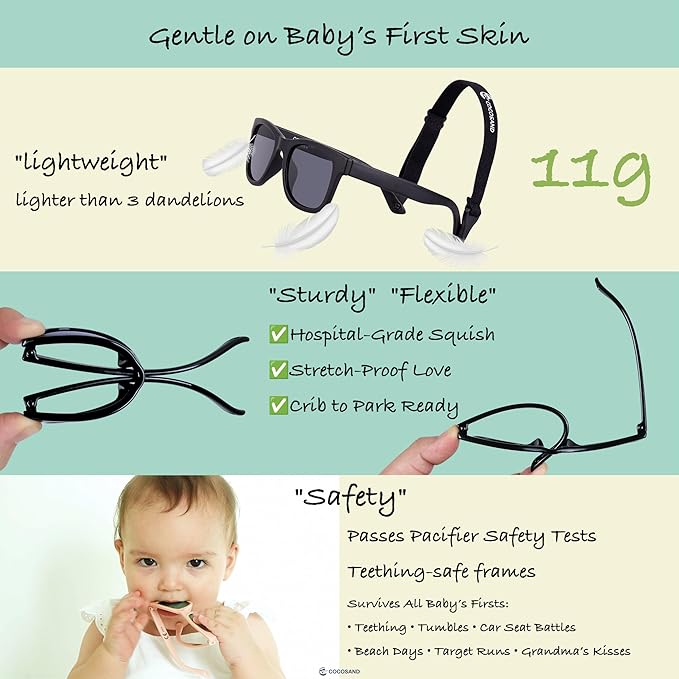 COCOSAND Flexible Baby Sunglasses with Strap Polarized UV Protection for Toddler Infant Newborn Boy Girl Age 0-24 Months