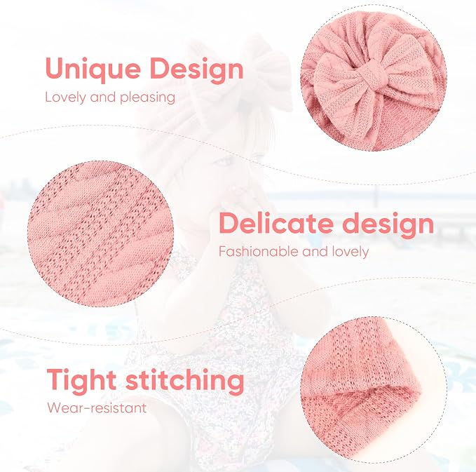 DRESHOW BQUBO 5 Pieces Newborn Baby Turban Hats Bow Baby Infant Beanie - Image 7