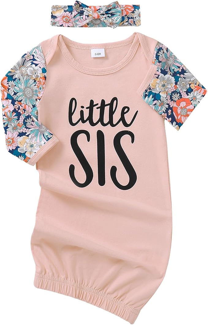 AMAWMW Newborn Baby Girl Little Sister Sleeper Gown Stripe Long Sleeve by AMAWMW