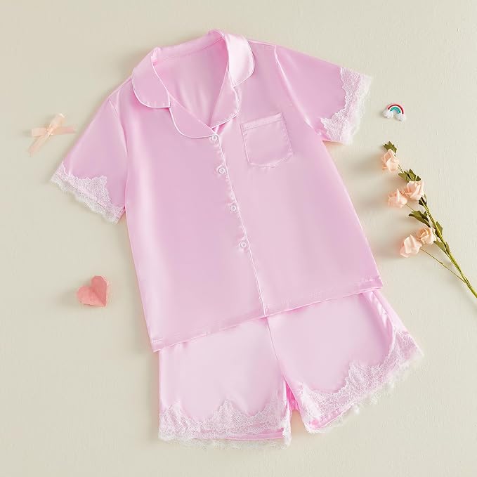 Kuriozud Toddler Baby Girl Pajamas Set Summer Floral Short Sleeve Button Down - Image 6