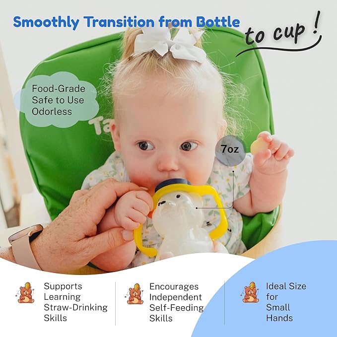 TalkTools Honey Bear Straw Cup, Dishwasher Safe Baby Drinking Bottle, Premium Food-Grade Material, Honeybear Sippy Cup for Ages 4+ Months, Trainer for Babies, Kids and Toddlers (2pack 7oz)