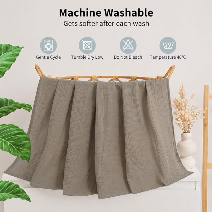 NESTALLY Cocoon Muslin Swaddle Blankets 3 Pack, Camel & Beige | 100% Cotton - Image 9