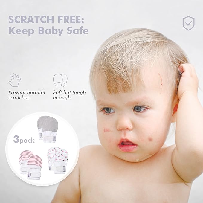 Baby Newborn No Scratch Mittens Stay On, 100% Cotton Adjustable 0-12M | Soft - Image 2