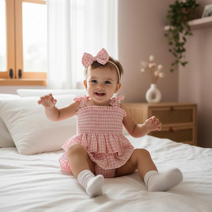 Newborn Baby Girl Summer Clothes Plaid Ruffle Bodysuits Onesie Infant Girl - Image 2