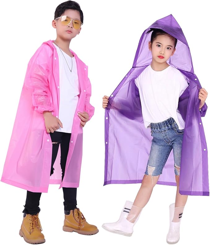 Kids Rain Jacket, 2 Pack Rain Ponchos by Makonus