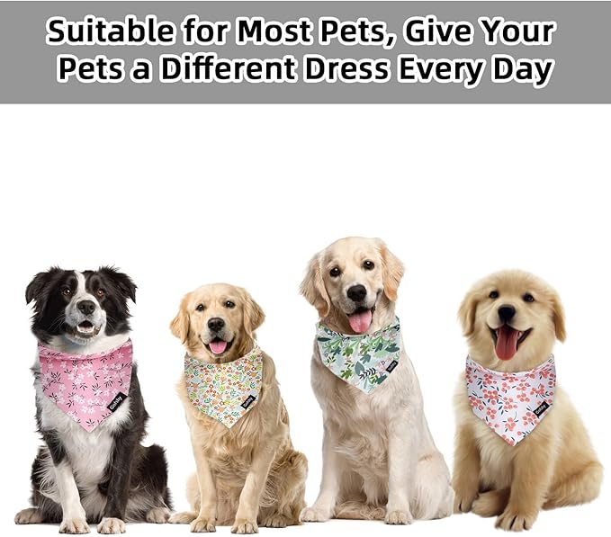 Small Summer Spring Dog Bandanas-4PCS Pink Green Orange Floral Scarf - Image 4