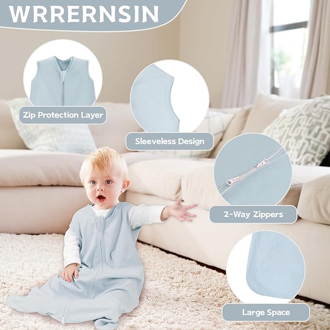 Baby Sleep Sack 12-18 Months Baby Wearable Blanket 100% Cotton TOG 0.5 2-Way Zipper Newborn Sleeping Bag, 3 Pack Comfy Lightweight Sleep Sacks for Babies