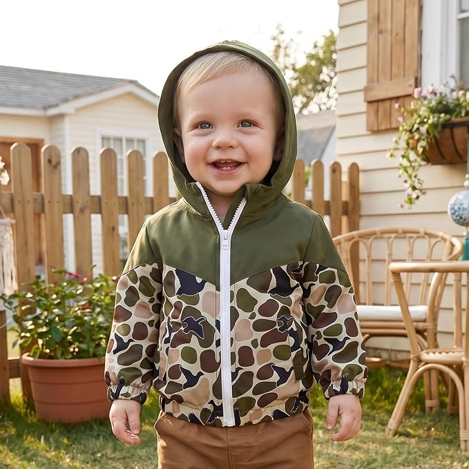 Toddler Baby Boy Windbreaker Jacket Camo Zipper Hooded Rain Coat - Image 2