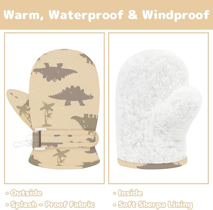 Olreco Baby Toddler Mittens Waterproof Infant Baby Winter Mittens Toddler Snow - Image 2