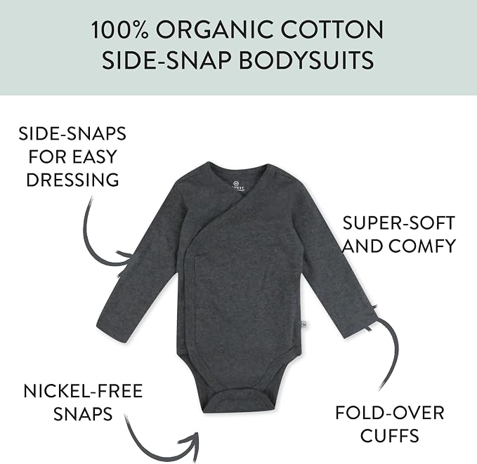 HonestBaby Baby 3-pack Long Sleeve Side-snap Kimono Bodysuits Organic Cotton - Image 2