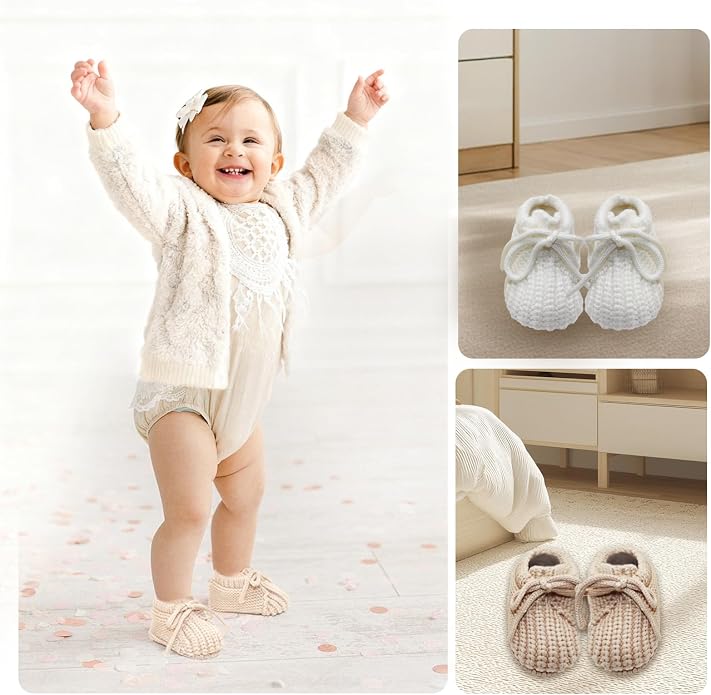 2 Pairs Baby Booties, Newborn First Walkers, Soft Cozy Shoes | Knit Cotton - Image 2
