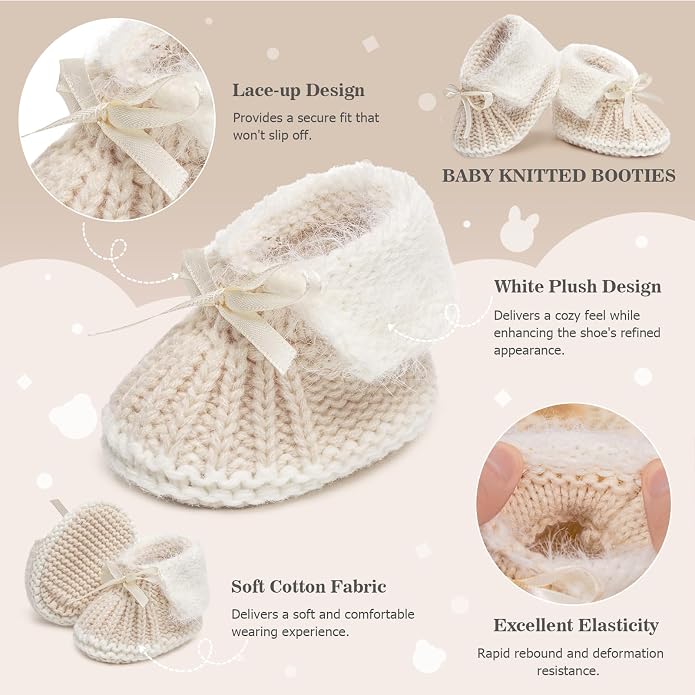 Meckior Baby Booties Newborn First Walkers Cozy Shoes Warm Hand Crochet Knit - Image 6