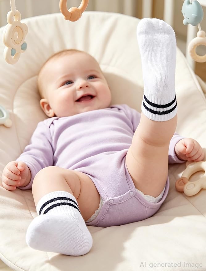 Newborn Socks 0-3 Months Preemie Infant Cotton Terry Ankle Socks 6 Pairs - Image 2