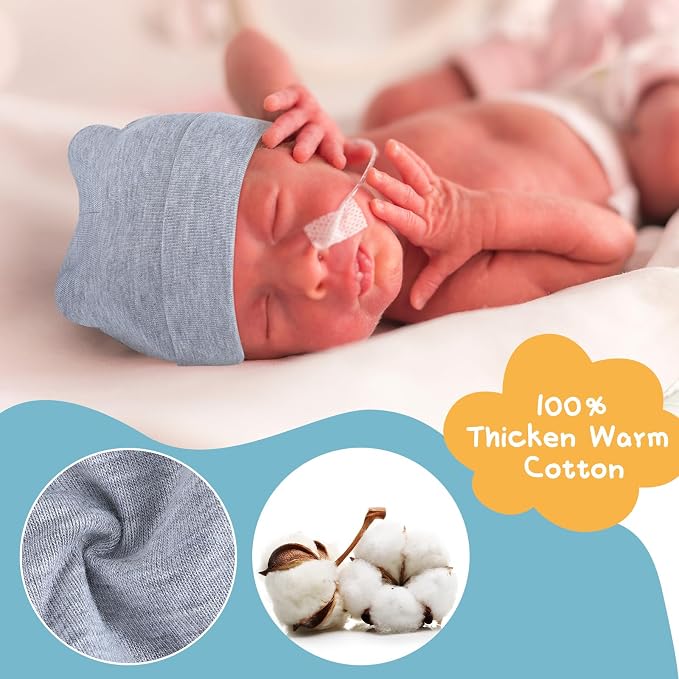 10 Pcs Preemie Hats Cotton Preemie Caps Bows Turban Premature Baby Boys Girls - Image 5