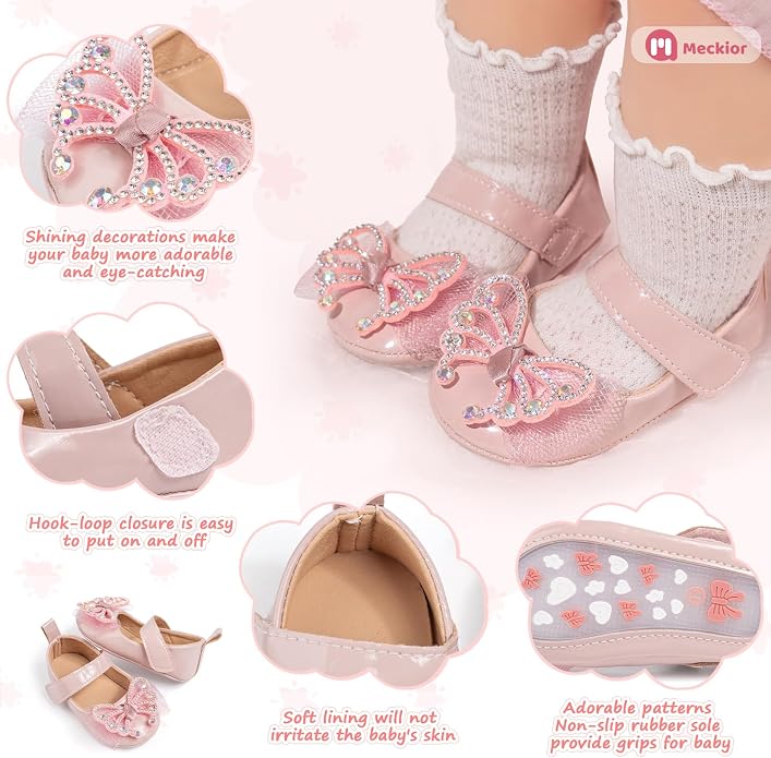 Meckior Infant Baby Girls Soft Sole Bowknot Princess Wedding Dress Mary Jane - Image 5