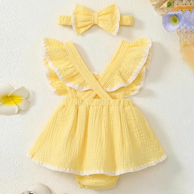 Baby Girl Summer Clothes Infant Girls Romper Dress | Ruffle Sleeve, Cotton Linen - Image 3