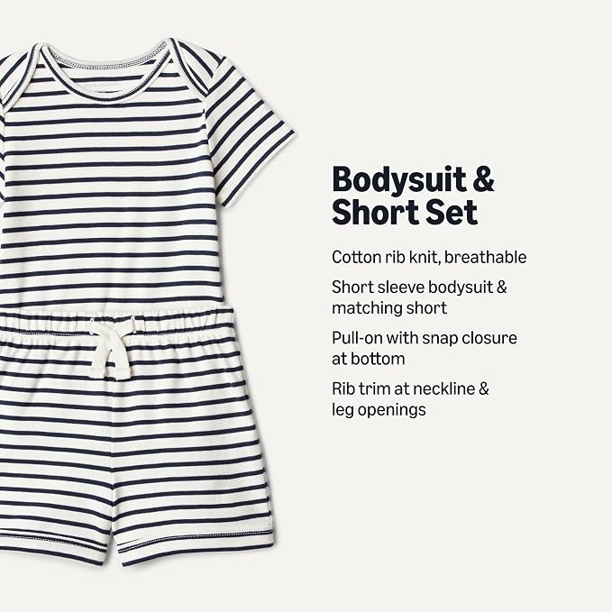 Amazon Essentials Unisex Toddlers' Short Sleeve 100% Cotton Bodysuit and Short - Image 2