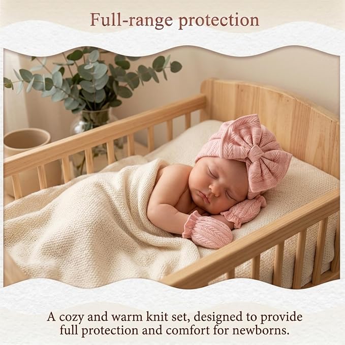 Newborn Baby Girl Hats Mittens Set Cotton - Image 5