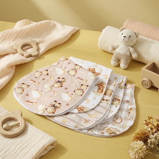 SmoothNovelty 5 Pack Teddy Bear Baby Burp Cloths Soft Absorbent Burping Rags - Image 6