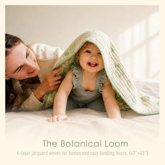 Muslin Baby Blanket, Organic Cotton Blend Jacquard | 43x43 Inches, Reversible - Image 2