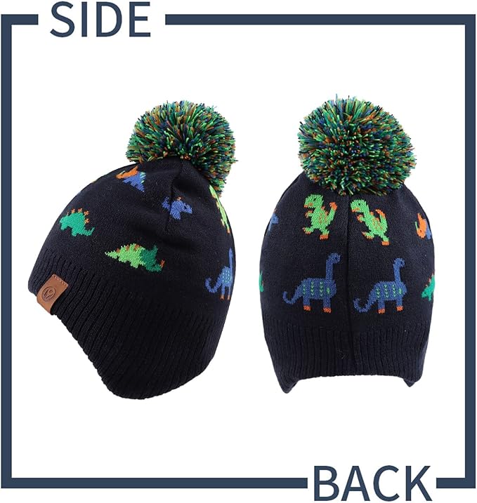 JANGANNSA Knitted Baby Hat Scarf Set Winter Warm Boys Girls Beanie Fleece Lining Toddler Kids Hats with Pompom
