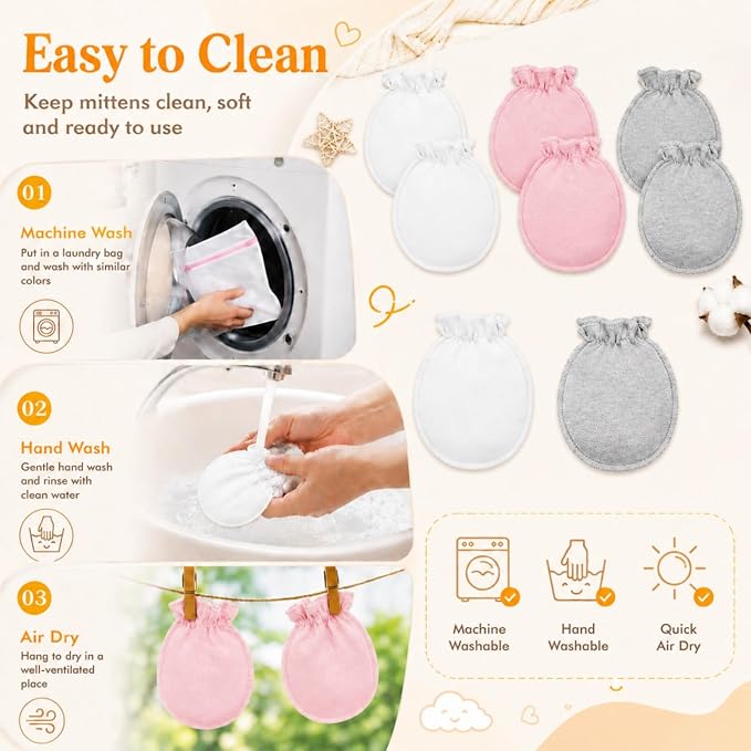 Syhood 6 Pairs Newborn Baby Mittens Cotton No Scratch Infant Gloves Elastic - Image 6