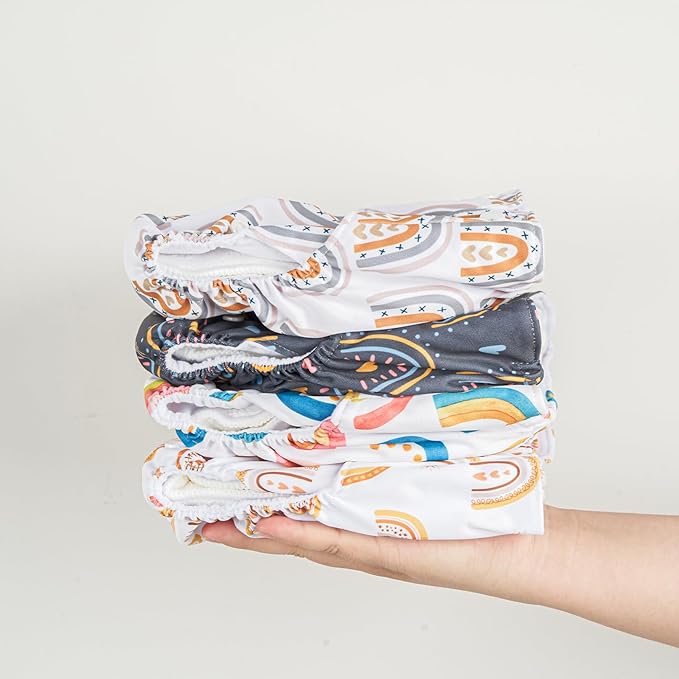 HappyFlute 9 Sets Newborn Baby Cloth Pocket Diapers Adjustable Reusable for Baby Boys and Girls(6-33 pounds,0-3 Years),One Wet Bag+4Diapers and 4Inserts (AD06)