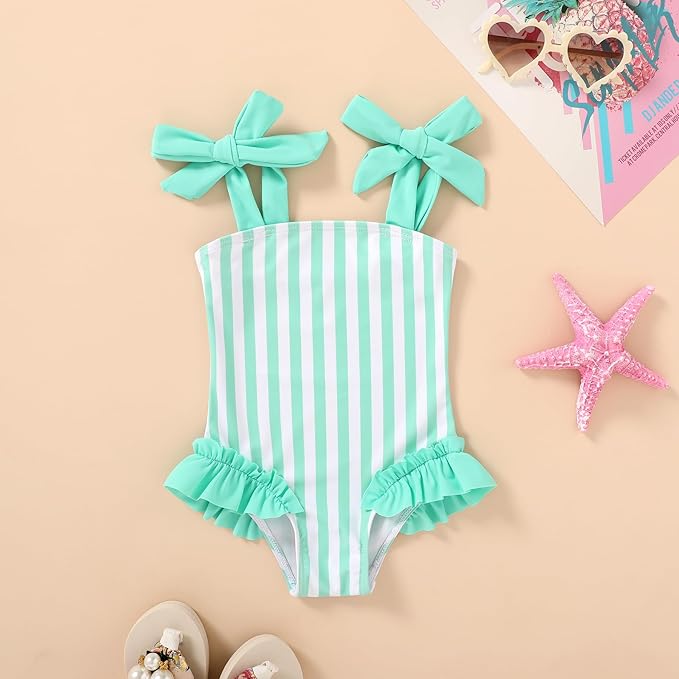 Happy Town Toddler Swimsuit Girl Solid Color Stripe One-Piece Baby Bathing Suits