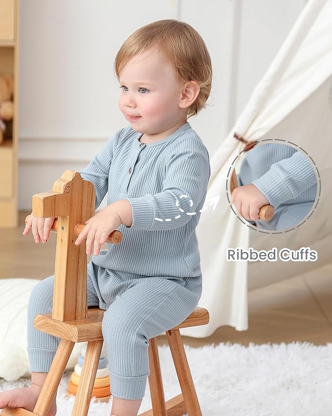 Bafeicao Baby Boy Girl 2/3 Pack Solid Romper Ribbed Short/Long Sleeve | - Image 5