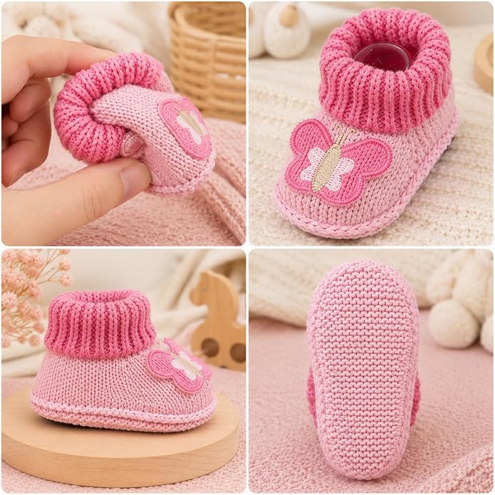 2 Pairs Baby Booties Newborn First Walkers Cozy Shoes Warm Knit Soft Booties - Image 7