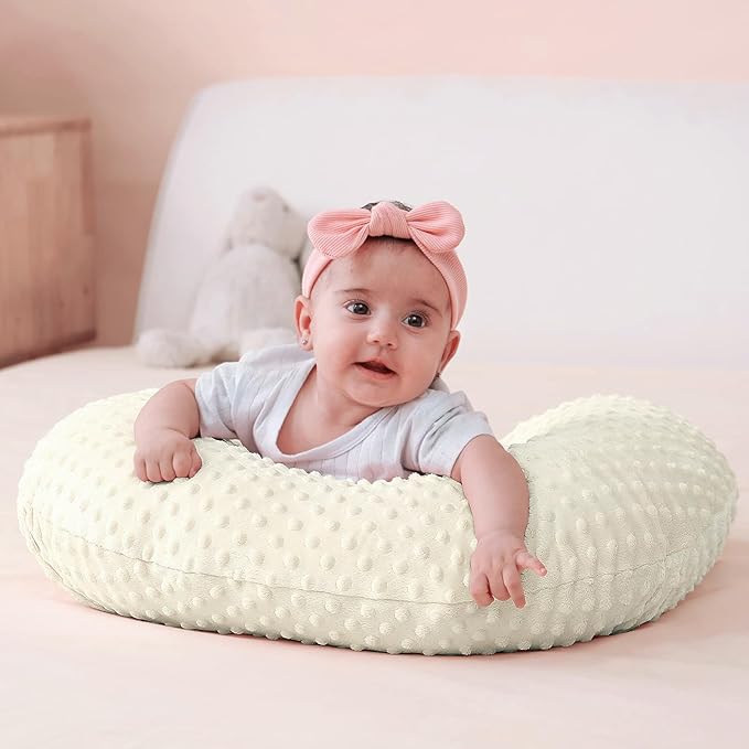 Nursing Pillow and Positioner, Breastfeeding, Bottle Feeding, Baby Sitting Support with Removable Ultra Soft Cover, Tummy Time Support for Baby Boys and Girls (Tender Yellow)