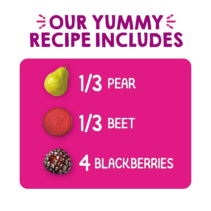 Happy Tot Organics Stage 4 Baby Food Pouches, Gluten Free, Vegan Snack, Super Bellies, Fruit & Veggie Puree, Pears, Beets & Blackberries 4 Ounce (Pack of 16)