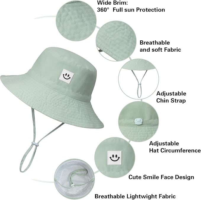Baby Sun Hat Smile Face UPF 50+ Toddler Bucket Hat - Image 5