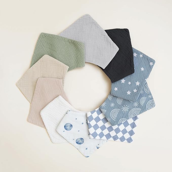 Konssy 10 Pack Baby Muslin Bandana Bibs - Image 7