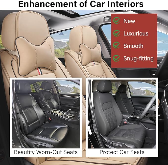 Leather Car Seat Covers Fit for LR Range Rover 2022-2025, 5 Seater Waterproof and Wear-Resistant Seat Cover Interior Accessories(Full Set with Pillow,Beige)