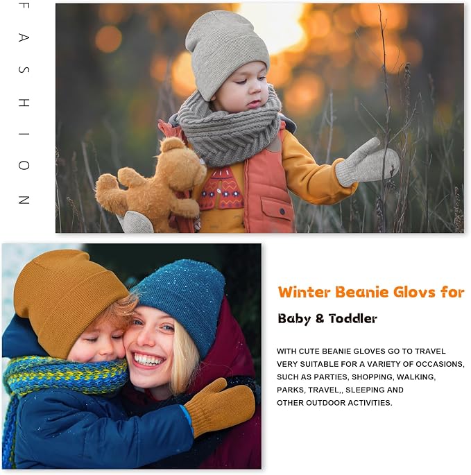 Baby Beanie Hat Gloves Set, Kids Winter Warm Knit Hat - Image 7