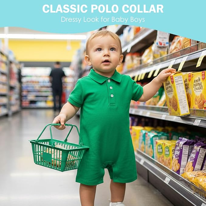 DEFAHN Baby Boy Polo Romper Short Sleeve Collared One-Piece Outfit 0-24M - Image 5